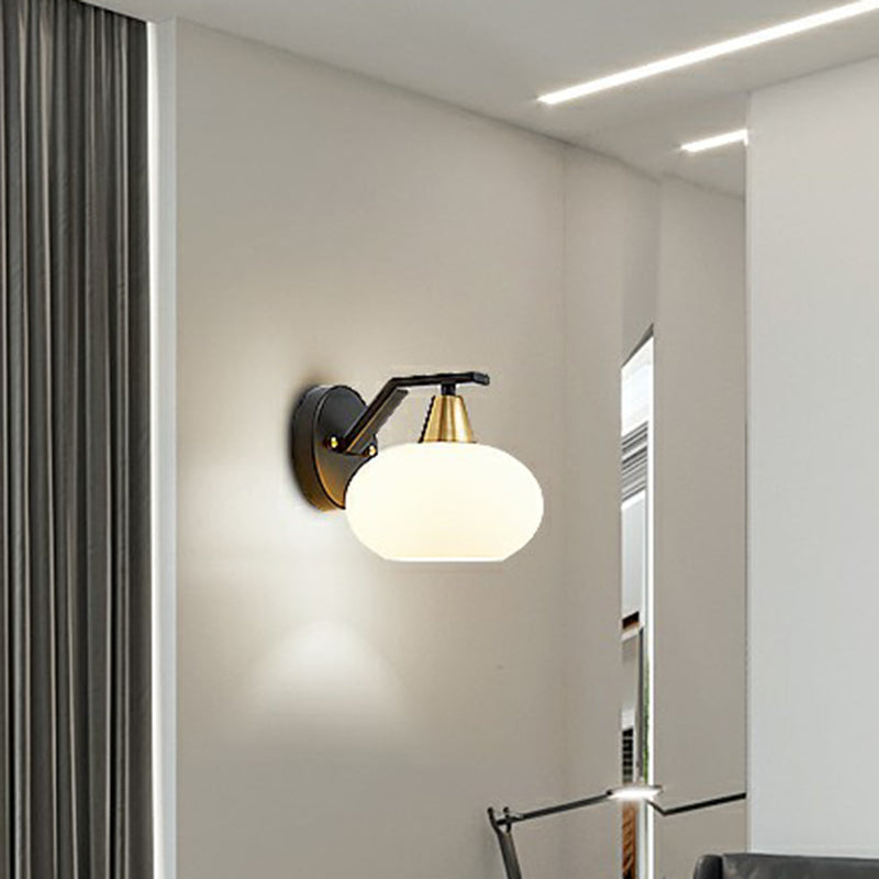 Vivolux | Ellipse Schlafzimmer Wandleuchte Minimalismus Weißes Glas Einzelne schwarze Wandlampe Beleuchtung