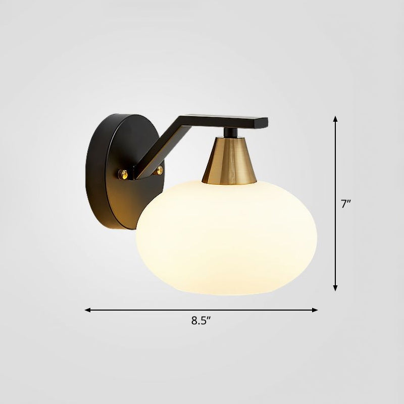 Vivolux | Ellipse Schlafzimmer Wandleuchte Minimalismus Weißes Glas Einzelne schwarze Wandlampe Beleuchtung