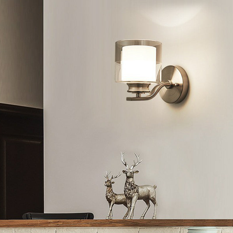 Vivolux | Dual Glass Witte Wandlamp Cilindrisch 1 Hoofd Minimalistische Wandmontage Lamp voor Slaapkamer