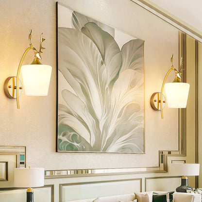 Vivolux | 1 Lichtmetalen Wandverlichting Landelijk Zwart/Goud Hertje Woonkamer Wandlamp met Frosted Glazen Schaduw