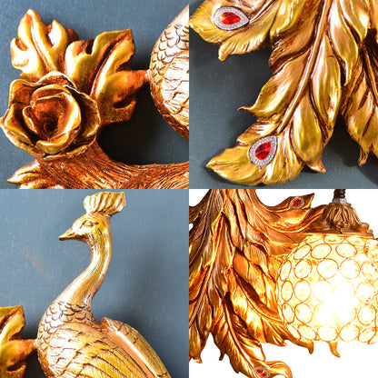 Vivolux | Pauw Slaapkamer Wandlamp Fixture Land Hars 1 Licht Groen/Goud Wandlamp met Orb Kristallen Schaduw, Links/Rechts