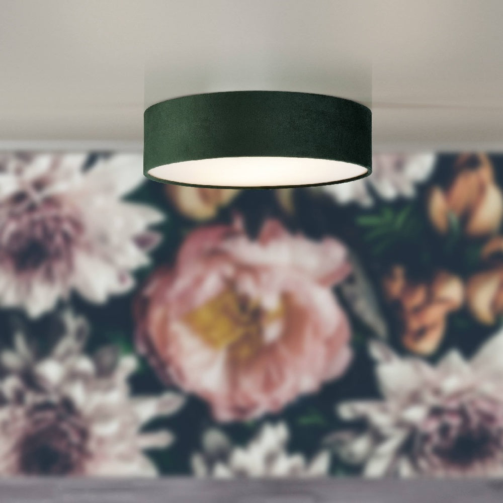 Vivolux | Grüner Samt & Opal Diffusor Vintage Runde Flush-Trommellicht 38cm
