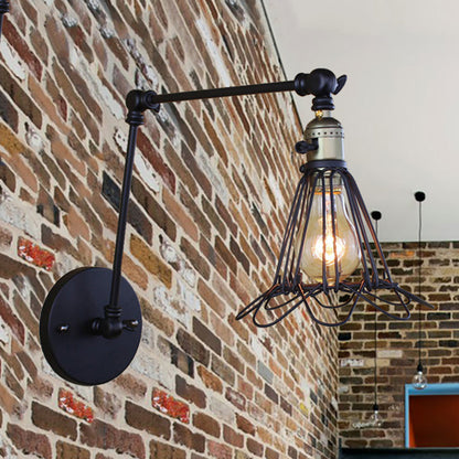 Vivolux | Gegoten IJzeren Draad Kooi Wandmontage Licht Boerderij 1 Hoofds Restaurant Arm Verstelbare Wandlamp in Brons/Messing