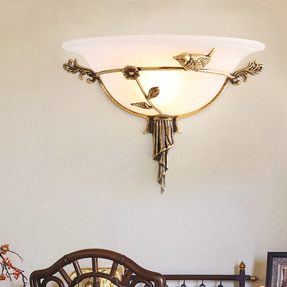 Vivolux | 1 Glühbirne Breite Flare Wandlampe Tradition Weiß/Gelbes Glas Wandleuchte mit Blumen-Deko nach Links/Rechts