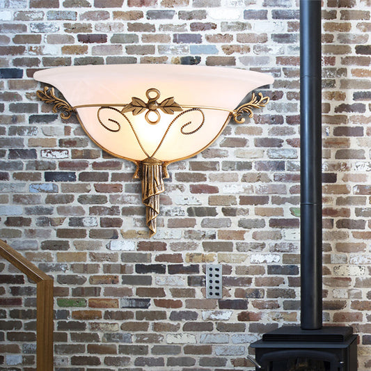 Vivolux | Traditionele Trompet Wandlamp Witte/Gele Glas 1 Lamp Muur Gemonteerde Verlichtingsarmatuur met Blad Deco voor Trap
