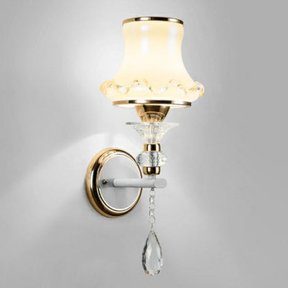Vivolux | Auslaufende Wohnzimmer Wandlampe Vintage Mattglas Champagner Wandleuchte mit Kristallakzenten