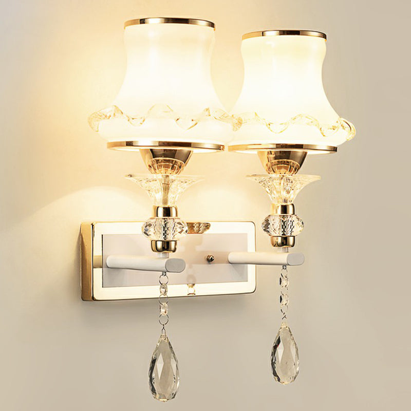 Vivolux | Auslaufende Wohnzimmer Wandlampe Vintage Mattglas Champagner Wandleuchte mit Kristallakzenten