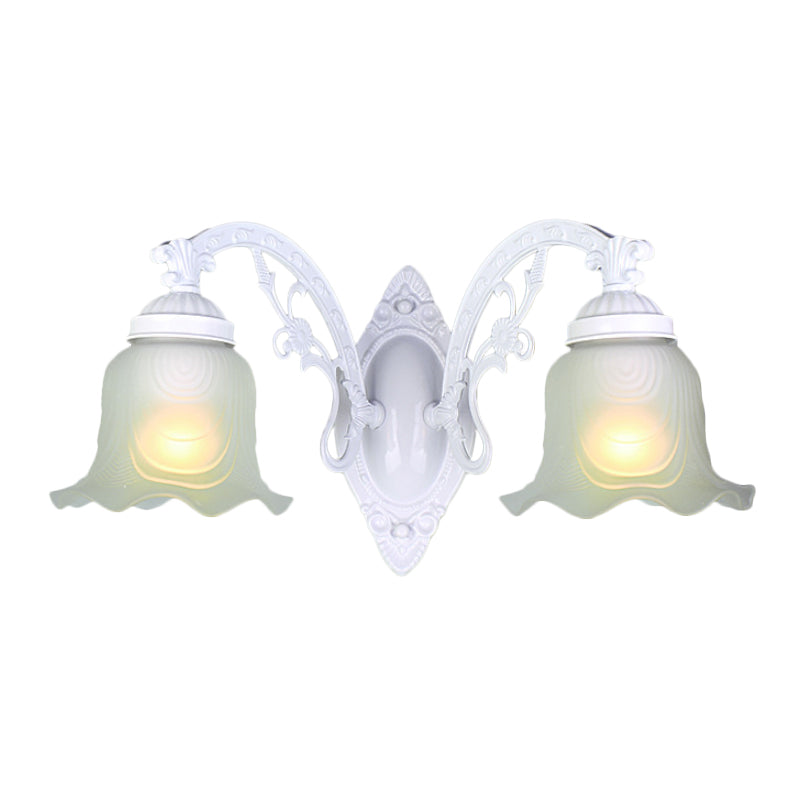 Vivolux | Blumen Wohnzimmer Wandlampe Wandleuchte Vintage-Stil Metall 1/2 Lichter Schwarz/Weiß Wandleuchte mit satiniertem Glasschirm