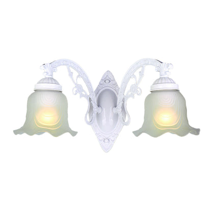 Vivolux | Blumen Wohnzimmer Wandlampe Wandleuchte Vintage-Stil Metall 1/2 Lichter Schwarz/Weiß Wandleuchte mit satiniertem Glasschirm