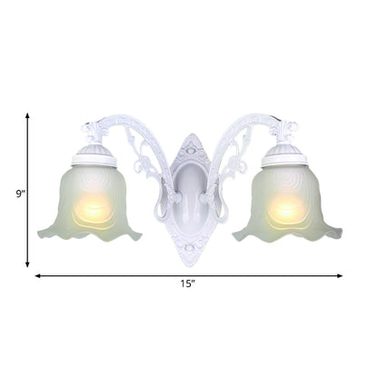 Vivolux | Blumen Wohnzimmer Wandlampe Wandleuchte Vintage-Stil Metall 1/2 Lichter Schwarz/Weiß Wandleuchte mit satiniertem Glasschirm