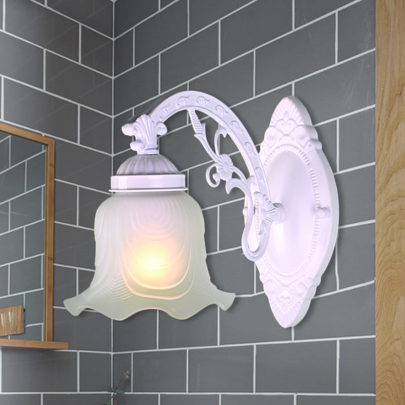 Vivolux | Blumen Wohnzimmer Wandlampe Wandleuchte Vintage-Stil Metall 1/2 Lichter Schwarz/Weiß Wandleuchte mit satiniertem Glasschirm