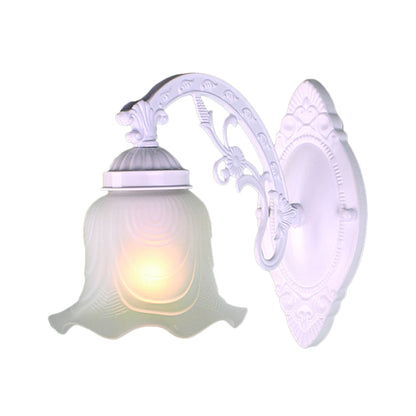 Vivolux | Blumen Wohnzimmer Wandlampe Wandleuchte Vintage-Stil Metall 1/2 Lichter Schwarz/Weiß Wandleuchte mit satiniertem Glasschirm