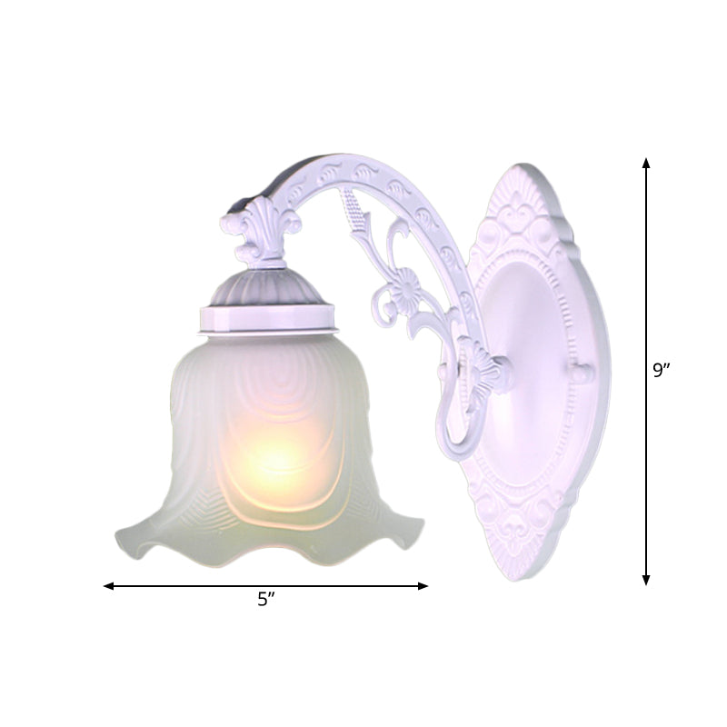 Vivolux | Blumen Wohnzimmer Wandlampe Wandleuchte Vintage-Stil Metall 1/2 Lichter Schwarz/Weiß Wandleuchte mit satiniertem Glasschirm