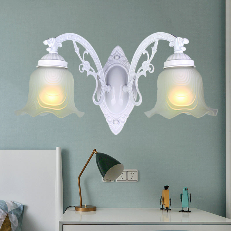 Vivolux | Blumen Wohnzimmer Wandlampe Wandleuchte Vintage-Stil Metall 1/2 Lichter Schwarz/Weiß Wandleuchte mit satiniertem Glasschirm