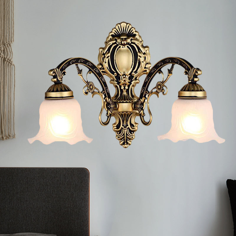 Vivolux | Messing/Goud Golvende Wandlamp Retro Witte Glazen Kap 1/2-Licht Woonkamer Wandlamp