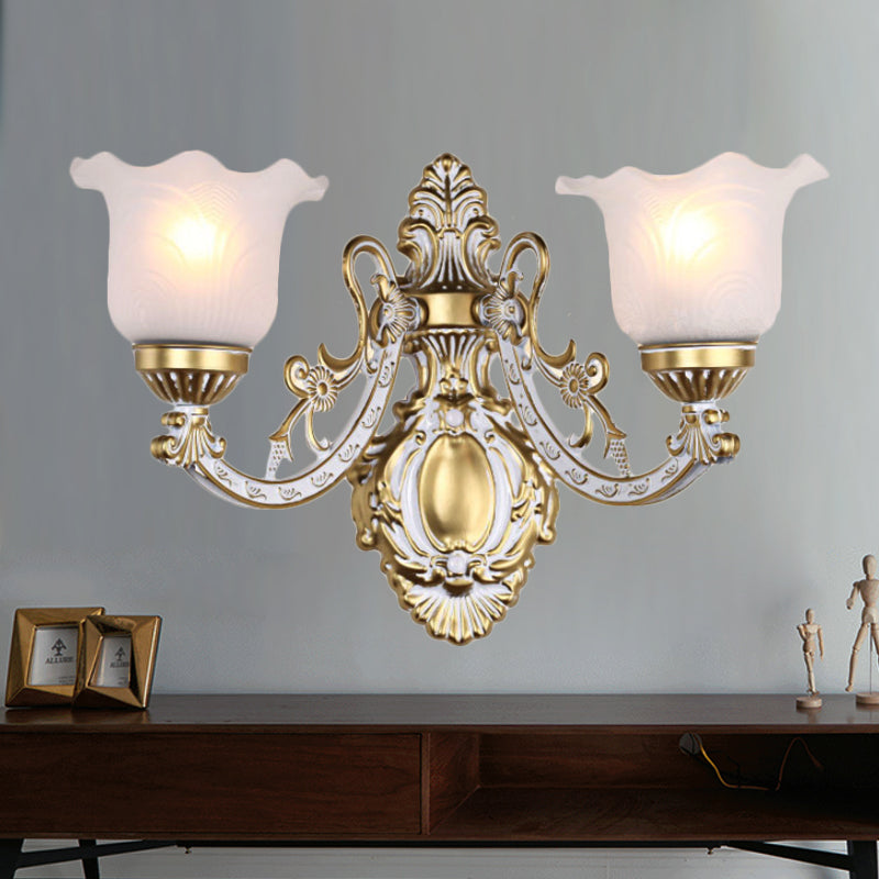 Vivolux | Messing/Goud Golvende Wandlamp Retro Witte Glazen Kap 1/2-Licht Woonkamer Wandlamp