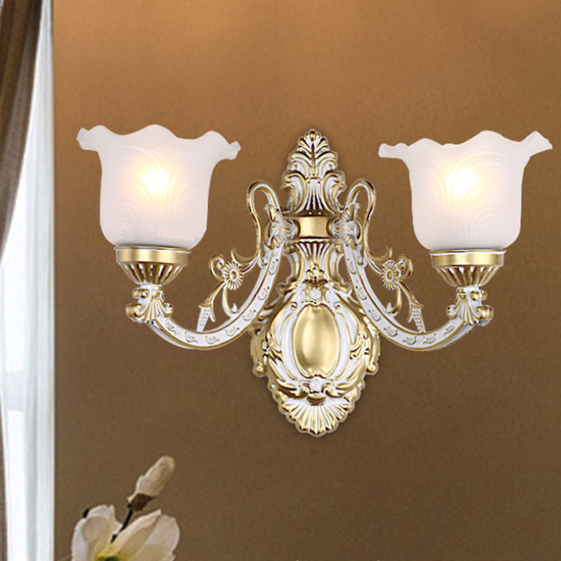Vivolux | Messing/Goud Golvende Wandlamp Retro Witte Glazen Kap 1/2-Licht Woonkamer Wandlamp