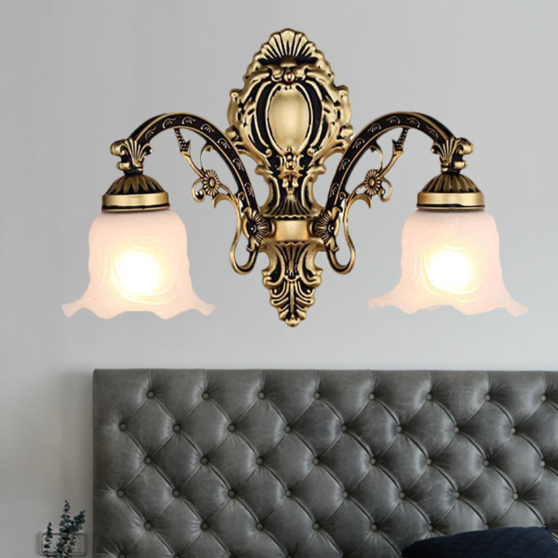 Vivolux | Messing/Goud Golvende Wandlamp Retro Witte Glazen Kap 1/2-Licht Woonkamer Wandlamp