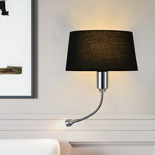 Vivolux | Schwarz/Weiß/Beige Trommel Lesewandlichte Traditionell Stoff 1 Kopf Schlafzimmer Verstellbares Wandmontiertes Licht