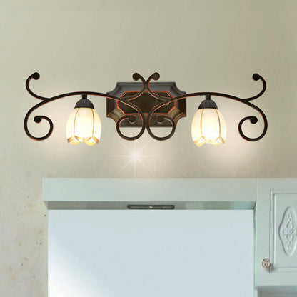 Vivolux | Rood Bruin 1/2/3 Lichten Wandlamp Classic Frosted Glass Bloemvorm Vanity Verlichtingsarmatuur