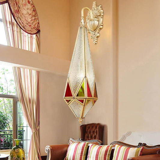 Vivolux | Traditionelle konische Wandlampe mit strukturiertem Glas 1-Birnen-Wandleuchte in Messing mit gebogenem Arm