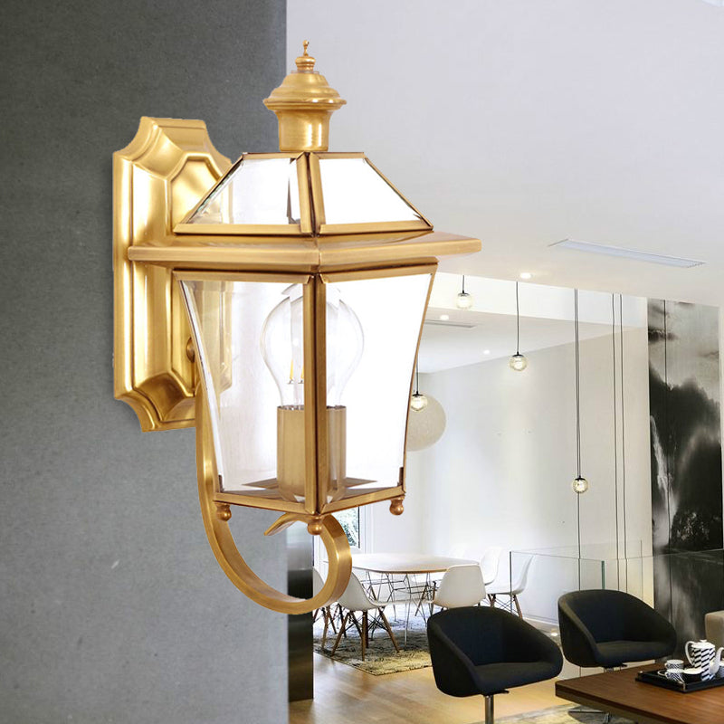 Vivolux | Gebogen Arm Wandlamp Traditioneel Helder/Strukturglas 1 Glühbirne Wandmontierte Lampe für Balkon