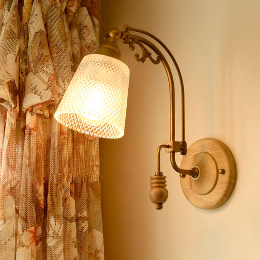 Vivolux | 1 Glühbirne Kegel Wandleuchte Tradition Prismen Glas Wand Lichtarmatur in Messing mit gebogenem Arm
