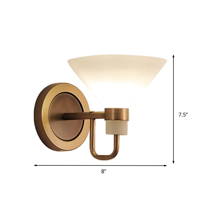 Vivolux | Traditionale Kegelförmige Wandmontagebeleuchtung Opalglas 1 Kopf Wandmontierte Lampe in Messing