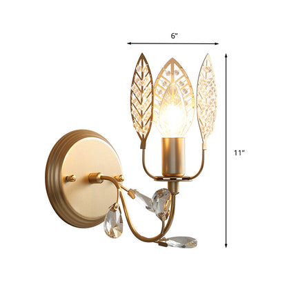 Vivolux | Blatt Metall Wandlampe Tradition 1 Kopf Gold Aufbau Wand Sconce mit Kristallperle für Nachttisch