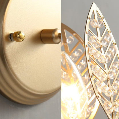 Vivolux | Blatt Metall Wandlampe Tradition 1 Kopf Gold Aufbau Wand Sconce mit Kristallperle für Nachttisch