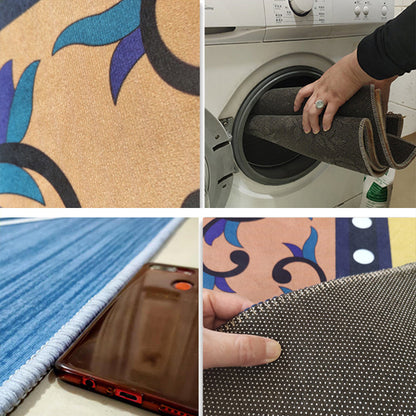 Vivolux | Chinesisches Blumenmuster Teppich Mehrfarbig Synthetik Bereichsteppich Rutschfeste Rückseite Leichte Pflege Waschbarer Indoor-Teppich für Salon