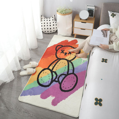 Vivolux | Lila Cartoon Druck Teppich Polyester Nordic Indoor Teppich mit rutschfester Rückseite waschbar pflegeleicht Teppich für Zimmer