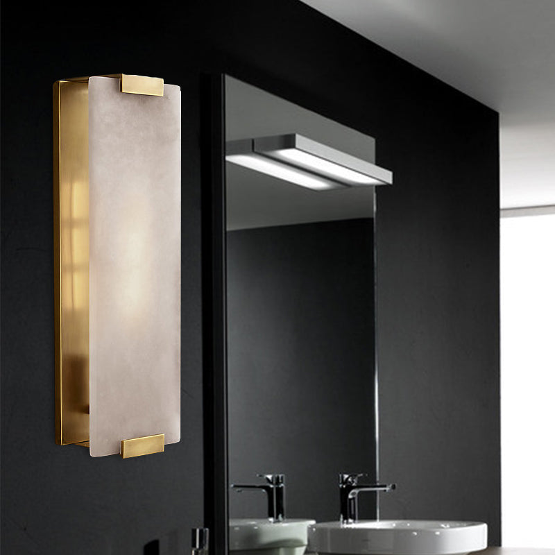 Vivolux | 10.5"/18.5" Breite Rechteckige Wandleuchte Traditionary Metall 1 Kopf Schwarz/Messing Wandlampe Vorrichtung mit Weißem Marmor