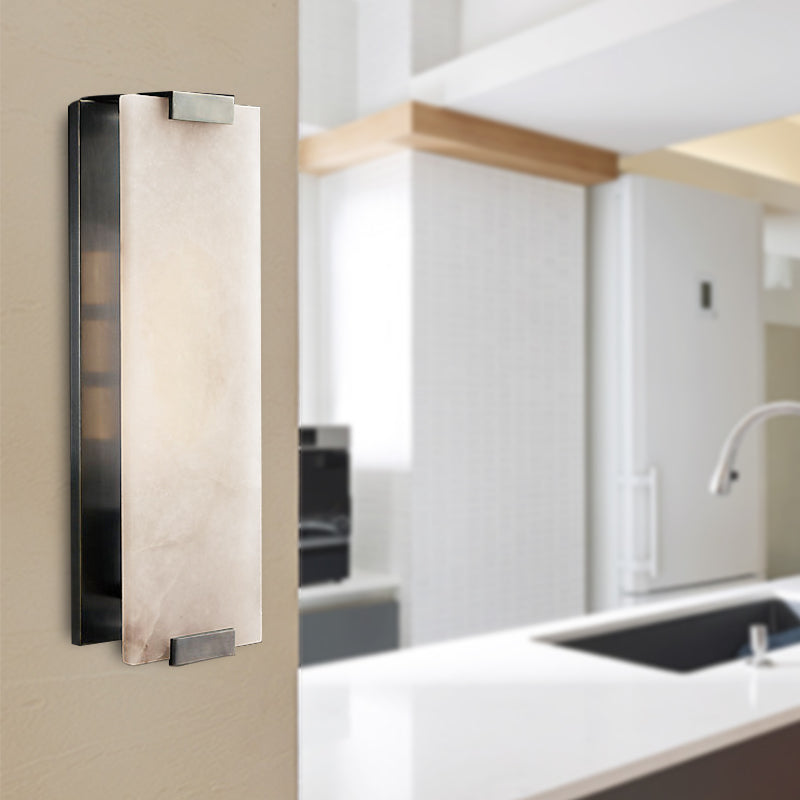 Vivolux | 10.5"/18.5" Breite Rechteckige Wandleuchte Traditionary Metall 1 Kopf Schwarz/Messing Wandlampe Vorrichtung mit Weißem Marmor