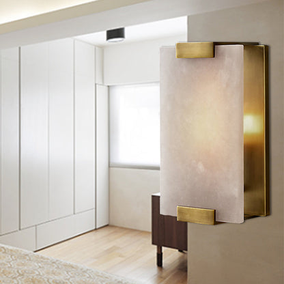 Vivolux | 10.5"/18.5" Breite Rechteckige Wandleuchte Traditionary Metall 1 Kopf Schwarz/Messing Wandlampe Vorrichtung mit Weißem Marmor