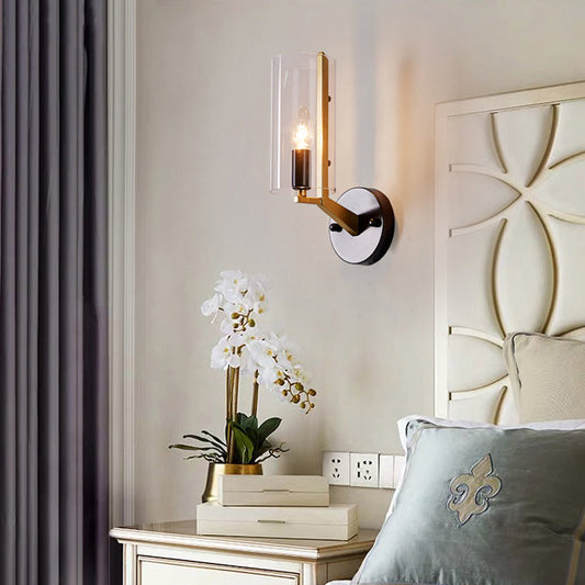 Vivolux | Traditionele Kaars Wandmontage Verlichting Metaal 1 Kop Wandlamp in Goud met Cilindervormige Helder Glas Scherm