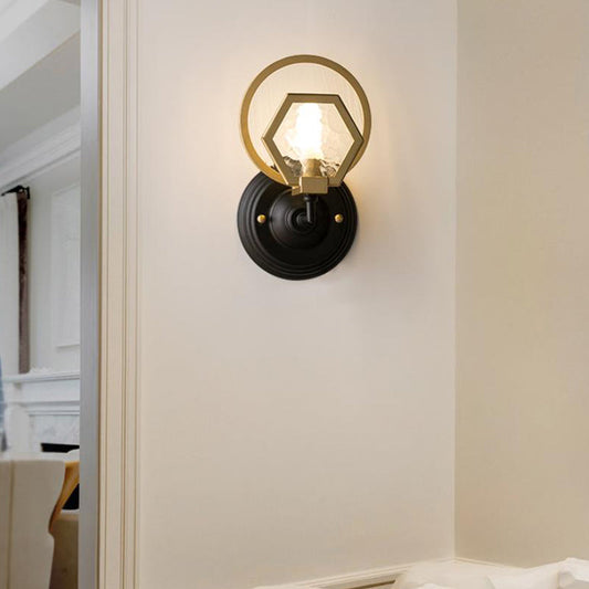 Vivolux | Gold Hexagon Wandverlichting Traditionele Textuur Glas 1/2 Koppen Sconces Verlichtingsarmatuur voor Woonkamer