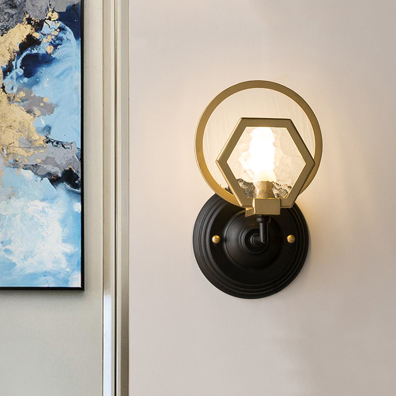 Vivolux | Gold Hexagon Wandverlichting Traditionele Textuur Glas 1/2 Koppen Sconces Verlichtingsarmatuur voor Woonkamer