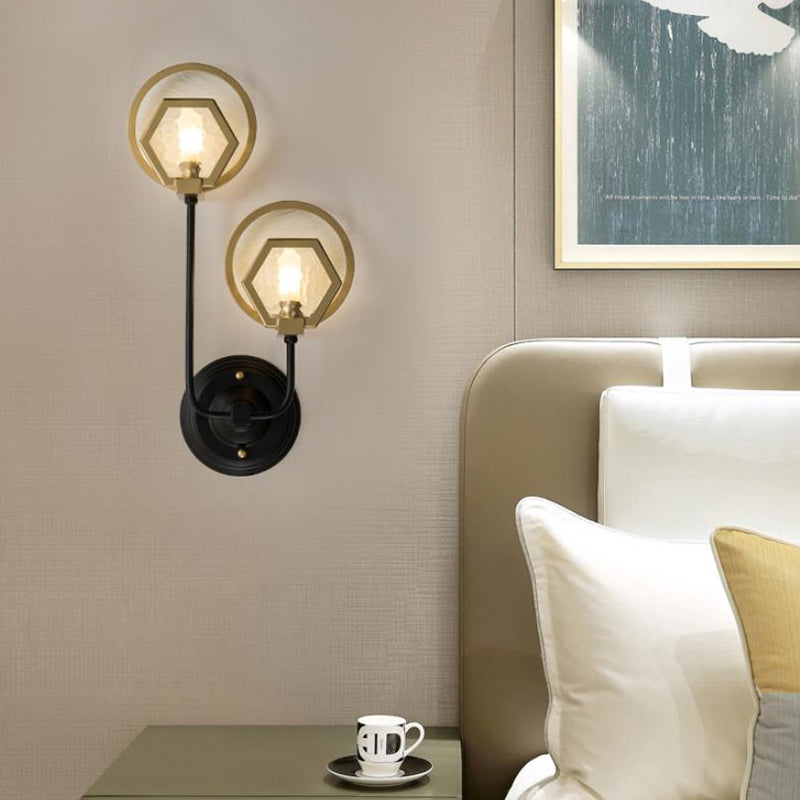 Vivolux | Gold Hexagon Wandverlichting Traditionele Textuur Glas 1/2 Koppen Sconces Verlichtingsarmatuur voor Woonkamer