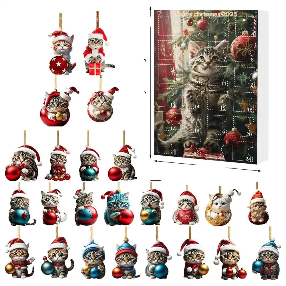 Vivolux | 24-teiliges Katzen-Weihnachtsornament-Set aus strapazierfähigem Acryl zur Dekoration des Adventskalenders