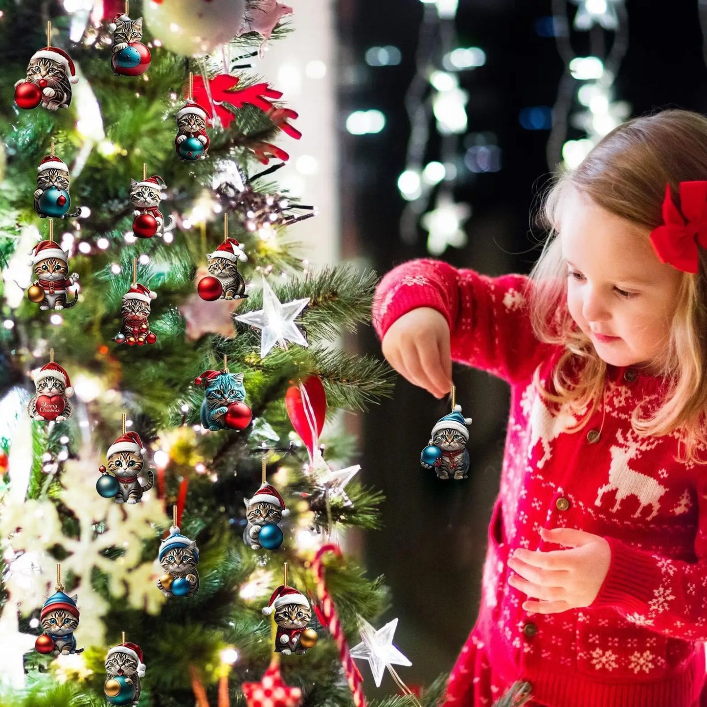 Vivolux | 24-teiliges Katzen-Weihnachtsornament-Set aus strapazierfähigem Acryl zur Dekoration des Adventskalenders