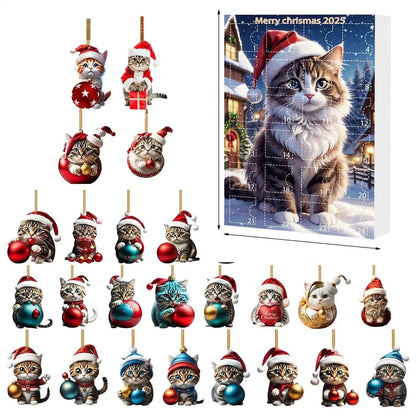 Vivolux | 24-teiliges Katzen-Weihnachtsornament-Set aus strapazierfähigem Acryl zur Dekoration des Adventskalenders