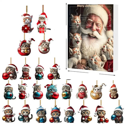 Vivolux | 24-teiliges Katzen-Weihnachtsornament-Set aus strapazierfähigem Acryl zur Dekoration des Adventskalenders