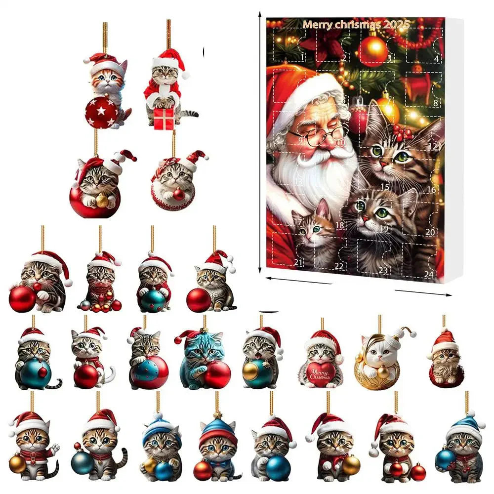 Vivolux | 24-teiliges Katzen-Weihnachtsornament-Set aus strapazierfähigem Acryl zur Dekoration des Adventskalenders