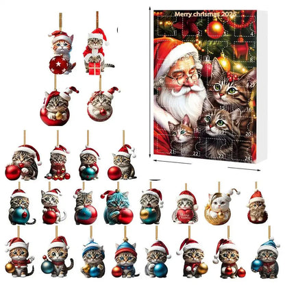 Vivolux | 24-teiliges Katzen-Weihnachtsornament-Set aus strapazierfähigem Acryl zur Dekoration des Adventskalenders