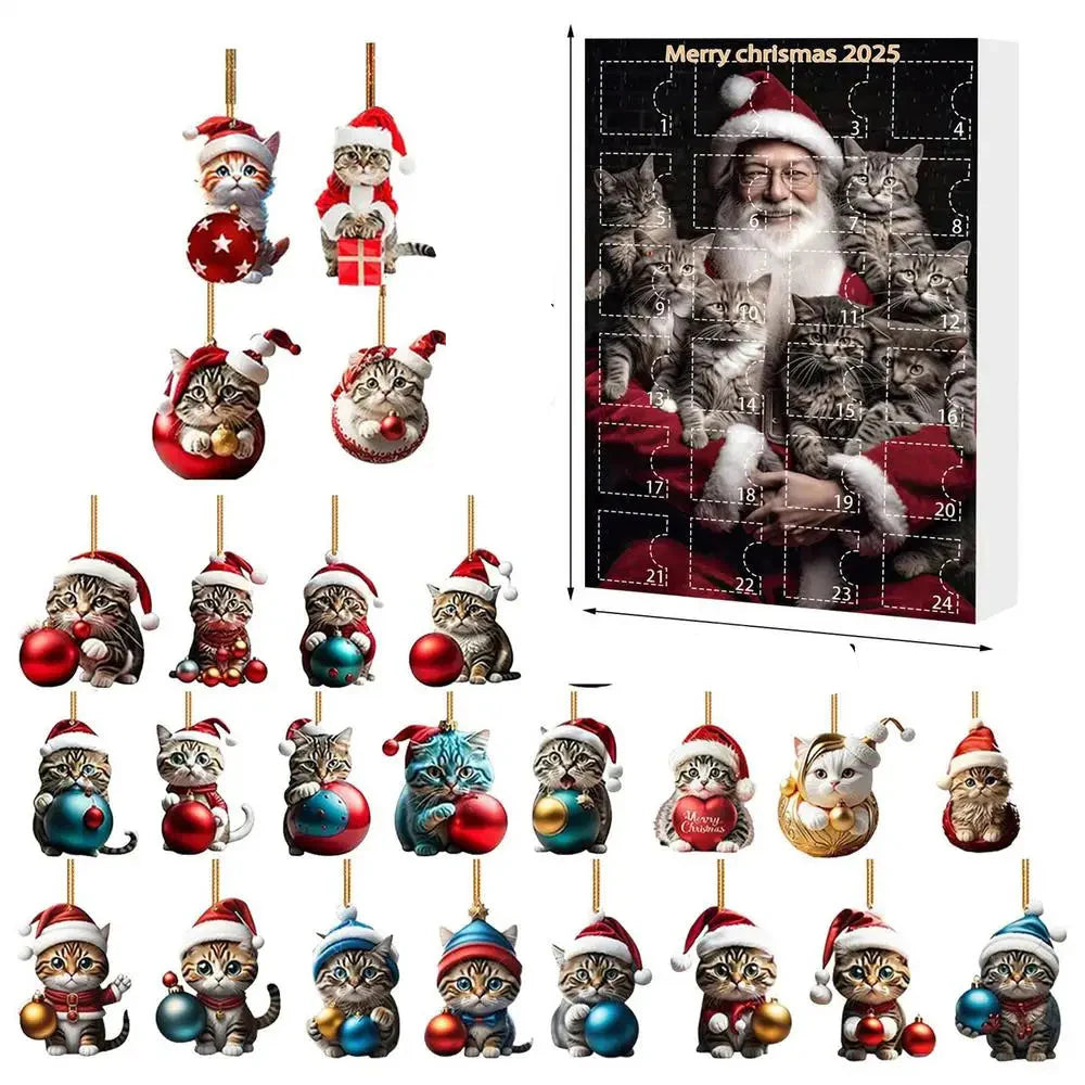 Vivolux | 24-teiliges Katzen-Weihnachtsornament-Set aus strapazierfähigem Acryl zur Dekoration des Adventskalenders