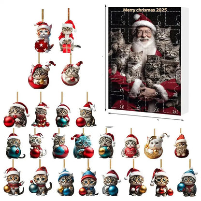 Vivolux | 24-teiliges Katzen-Weihnachtsornament-Set aus strapazierfähigem Acryl zur Dekoration des Adventskalenders