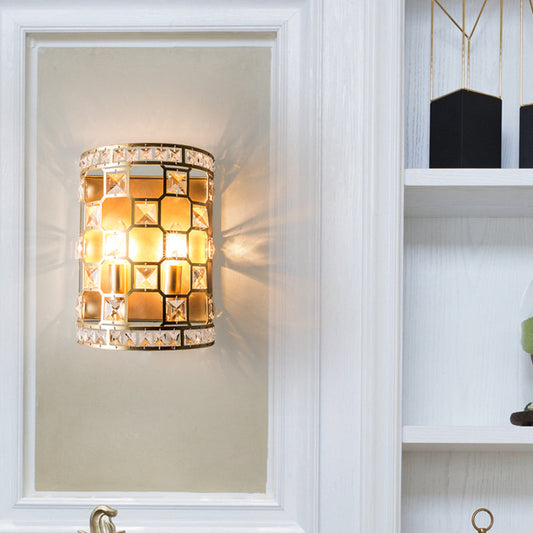 Vivolux | Zylindrische Kristall Wandleuchte Vintage 2 Köpfe Gold Flush Mount Wandleuchte für Nachttische