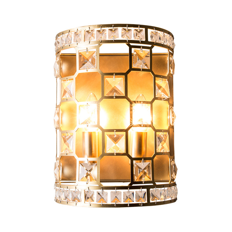 Vivolux | Zylindrische Kristall Wandleuchte Vintage 2 Köpfe Gold Flush Mount Wandleuchte für Nachttische