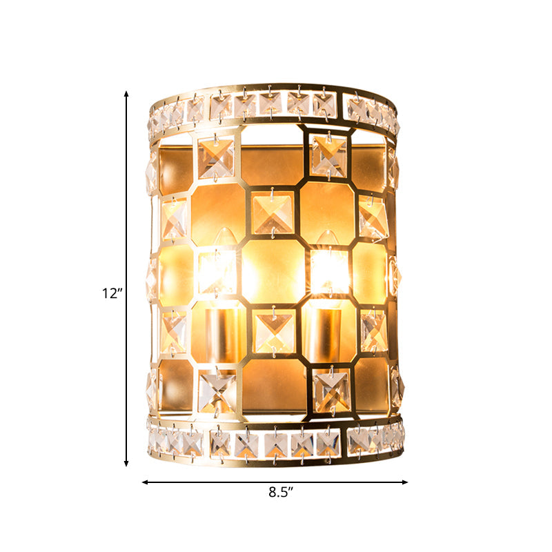 Vivolux | Zylindrische Kristall Wandleuchte Vintage 2 Köpfe Gold Flush Mount Wandleuchte für Nachttische
